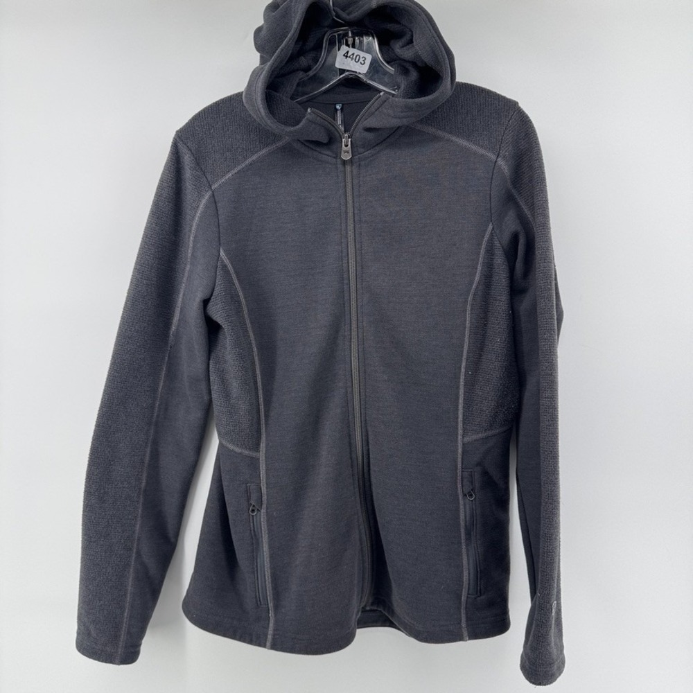KUHL Women's Full Zip Performance Grid Fleece Hoodie Jacket Gray Medium